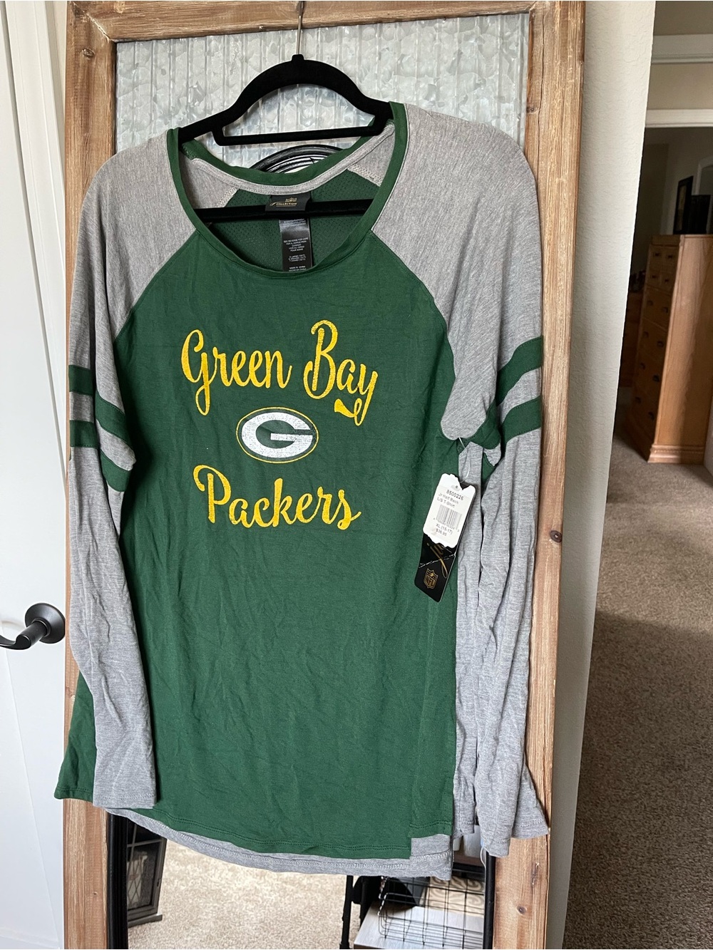 NFL Green Bay Packers Green and Gray Raglan Long Sleeve Shirt